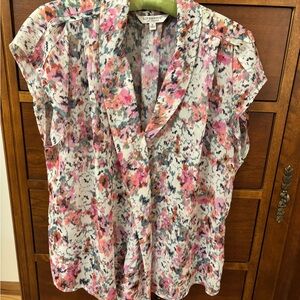 Liverpool Pink and Gray Abstract Floral Blouse